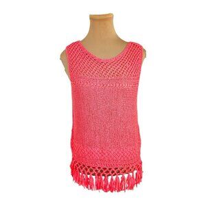 Lilly Pulitzer Hot Pink Neon Knit Fringe Top Sz S